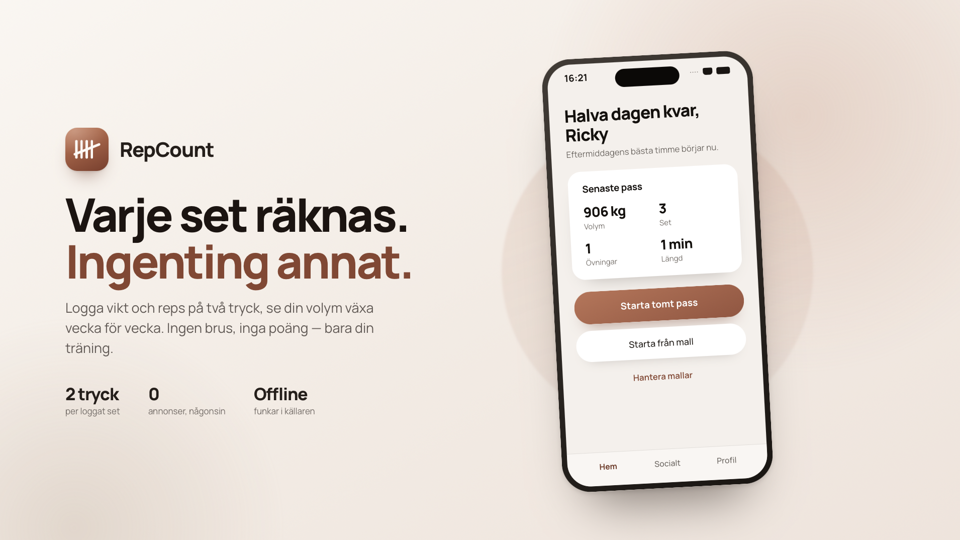 Startsida för Counter-appen