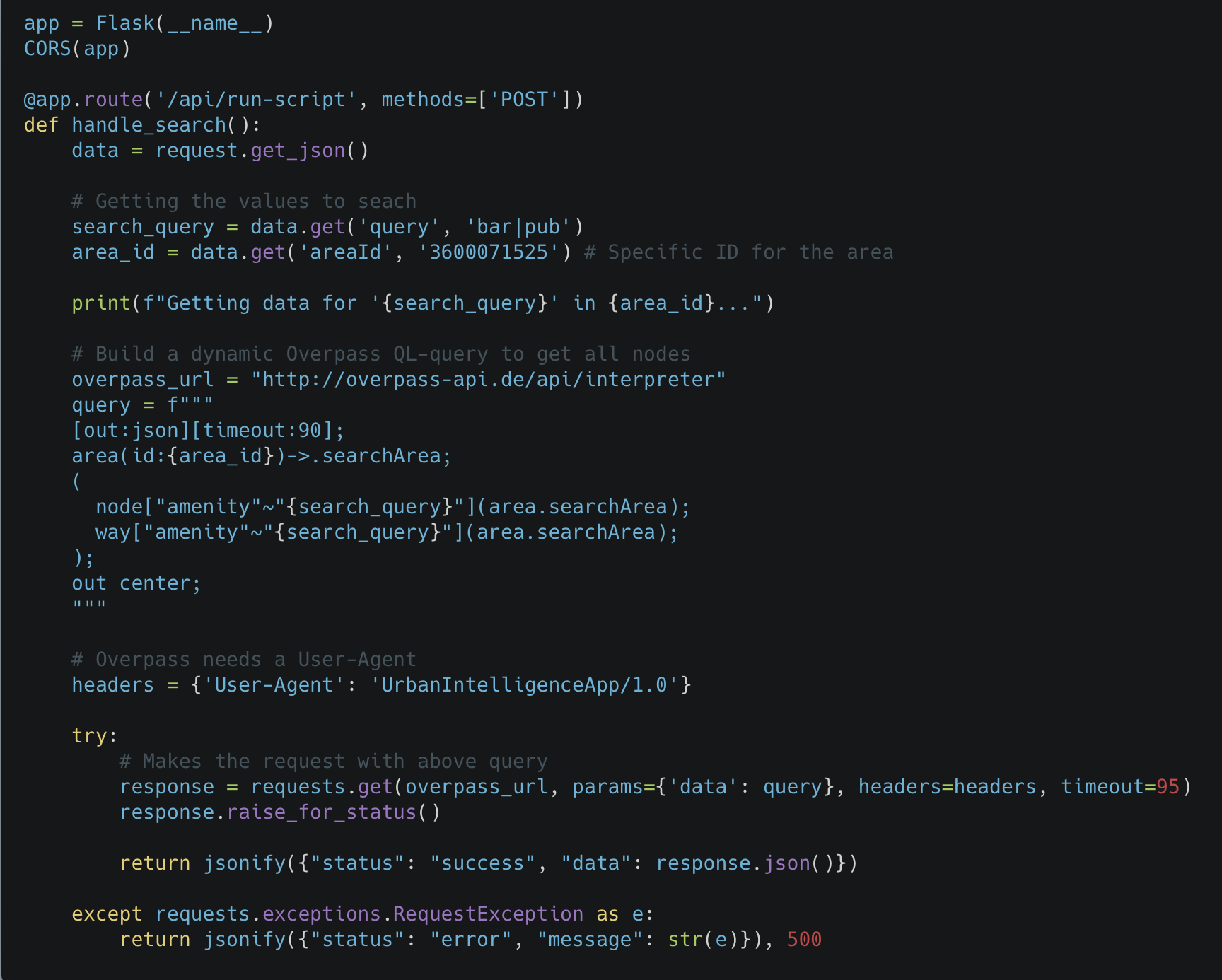 Python Flask Backend kod